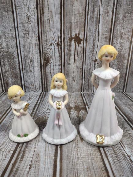 Enesco Growing Up Birthday Girls - Blondes 1980’s Lot of 3 Ages 5, 8 and 13 - Picture 1 of 10